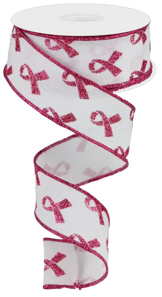 1.5" Breast Cancer Awareness Ribbon: White/Dk Pink - 10yds - RGC109227 - The Wreath Shop