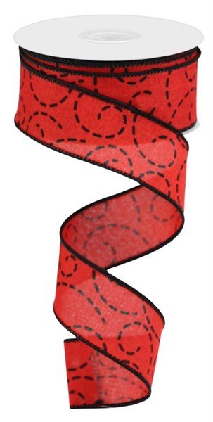 1.5" Dashed Swirl Ribbon: Red/Black - 10yds - RGC127424 - The Wreath Shop