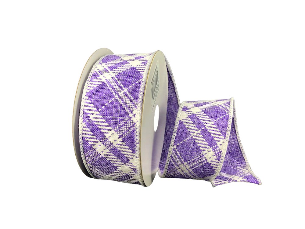 1.5" Diagonal Plaid Ribbon: Lavender/White - 10yds - 41342-09-30 - The Wreath Shop