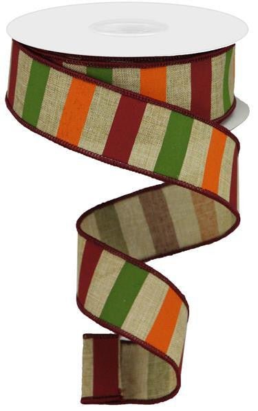 1.5" Fall Horizontal Stripe Ribbon: Beige/Burg/Orng/Grn - 10yds - RGA123601 - The Wreath Shop