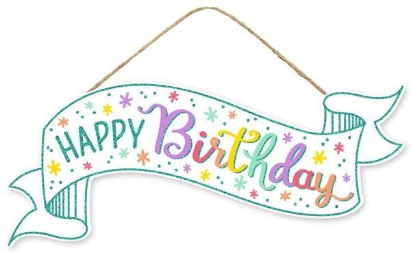 15" Glitter Happy Birthday Banner Sign: Pastel Multi - AP783161 - The Wreath Shop
