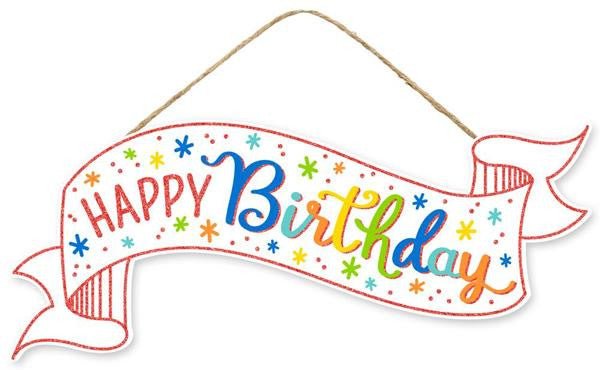 15" Glitter Happy Birthday Banner Sign: Primary Multi - AP783162 - The Wreath Shop