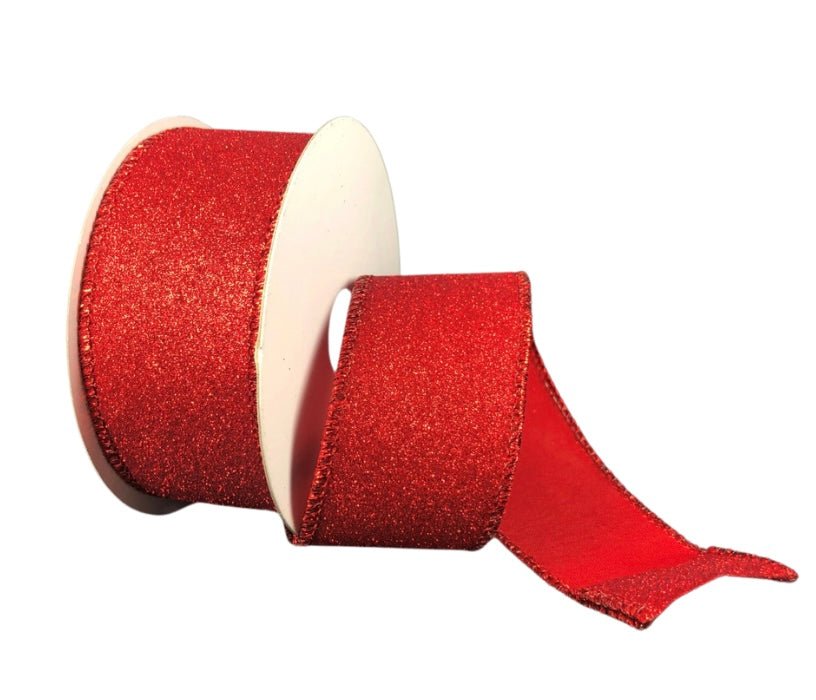 1.5" Glitter Ribbon: Red - 10yds - X820609-12 - The Wreath Shop