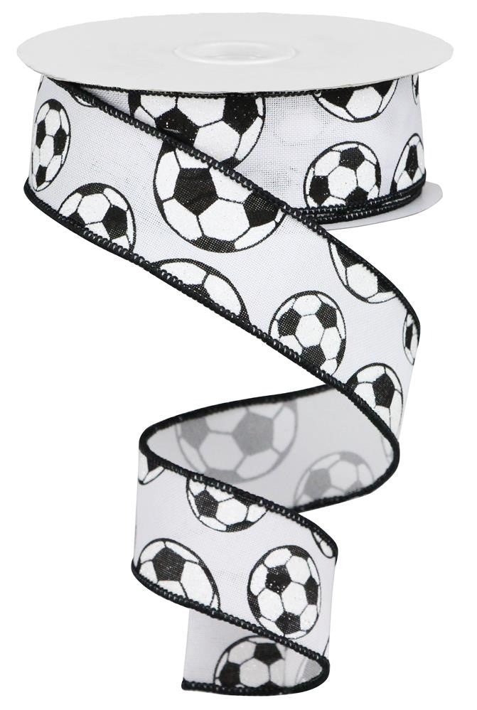 1.5" Glitter Soccer Ribbon: Black/Wht - 10yds - RGA115727 - The Wreath Shop