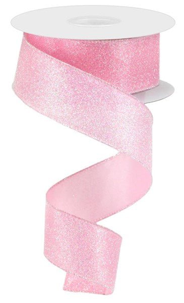 1.5" Iridescent Glitter Satin Ribbon: Lt Pink - 10yds - RGA181615 - The Wreath Shop