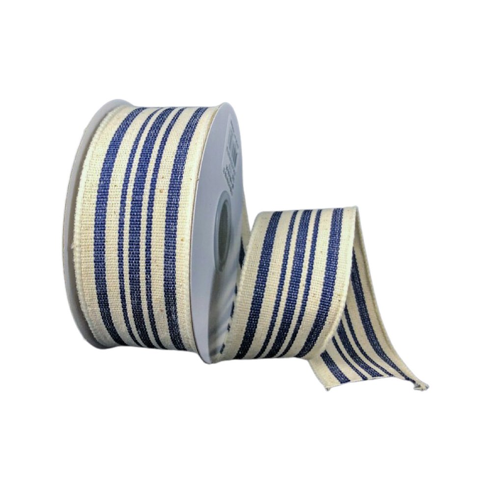 1.5" Ivory/Navy French Stripe Ribbon - 10yds - 6700109-27 - The Wreath Shop
