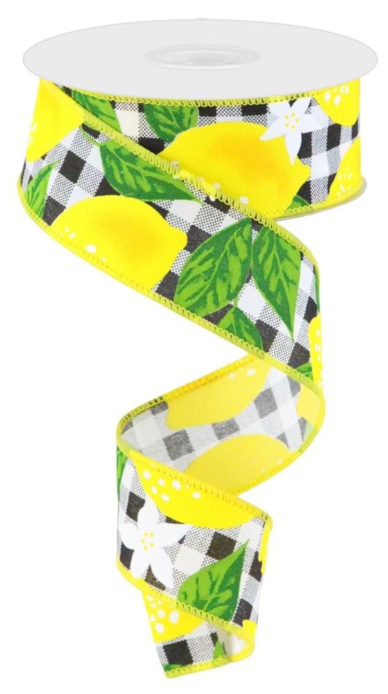 1.5" Lemon Check Ribbon: Black/White - 10yds - RGC1112J3 - The Wreath Shop