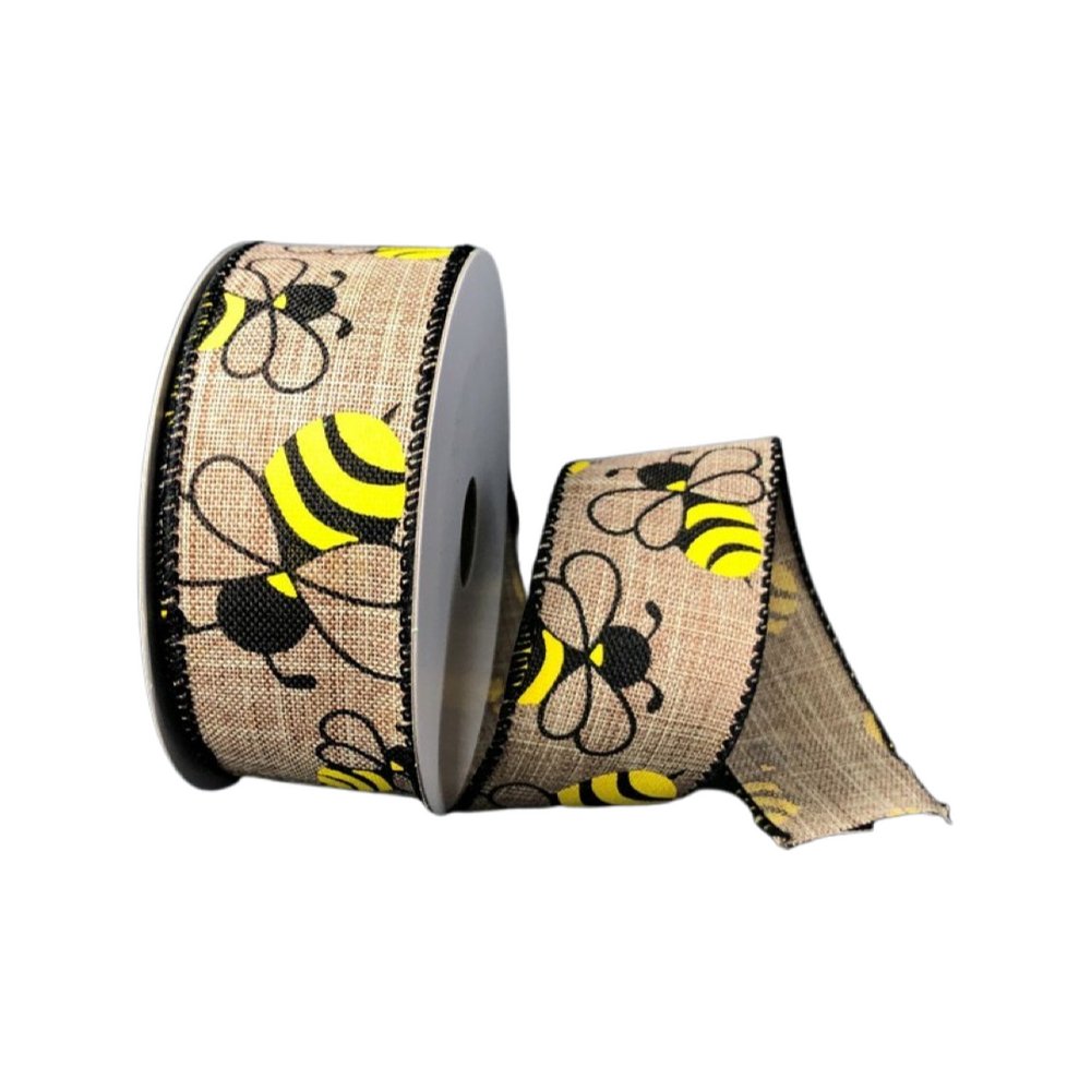 1.5" Lg Bumble Bee Ribbon: Natural - Q718409-15 - The Wreath Shop