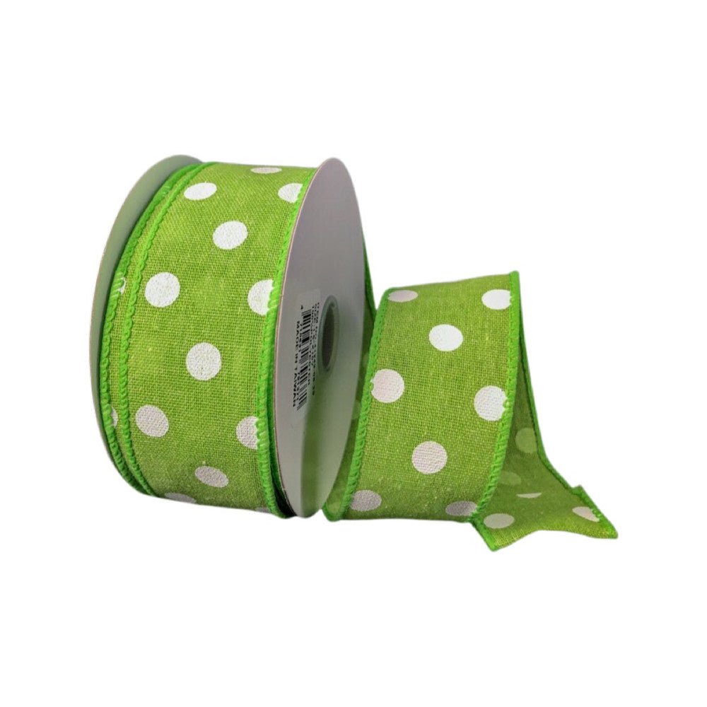 1.5" Lime Green/White Dots Ribbon - 10yds - 41243-09-29 - The Wreath Shop