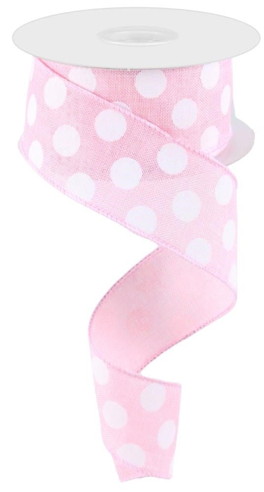 1.5" Linen Polka Dot Ribbon: Lt Pink/White - RX9145TK - The Wreath Shop