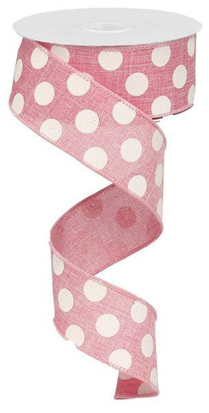 1.5" Linen Polka Dot Ribbon: Pink/White - RX9145WT - The Wreath Shop