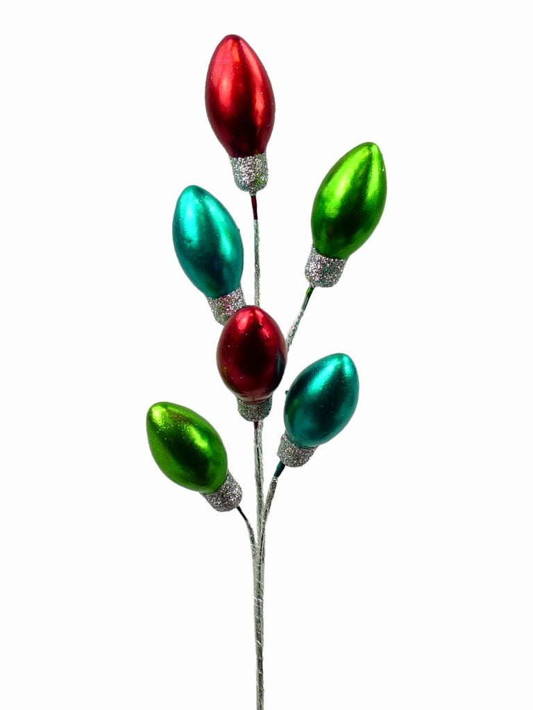 15" Metallic Lightbulb Pick: Red/Grn/Blue - 84677RDGNBL - The Wreath Shop