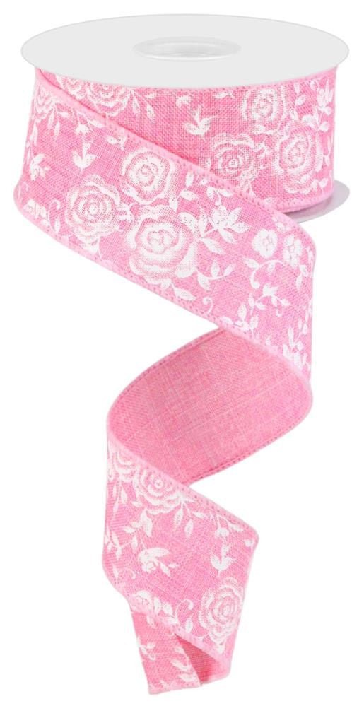 1.5" Mini Rose Ribbon: Pink - RGC186022 - The Wreath Shop