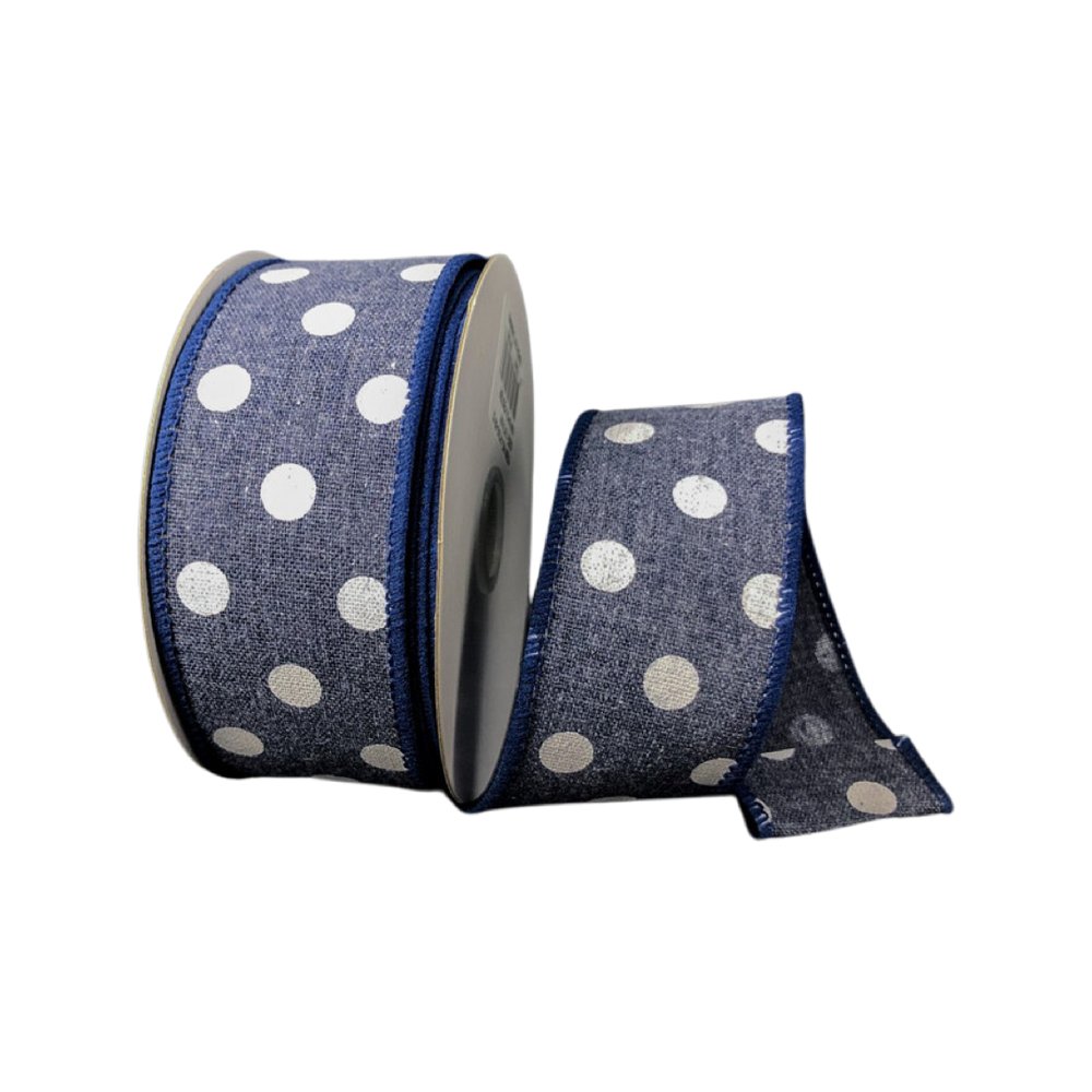 1.5" Navy/White Dots Ribbon - 10yds - 41243-09-27 - The Wreath Shop