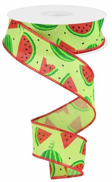 1.5" New Watermelon Slices Linen Ribbon - 10yds - RG0199109 - The Wreath Shop