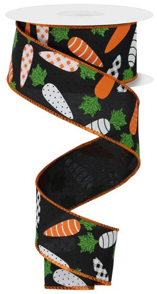 1.5" Patterned Carrots Ribbon: Black - 10yds - RGE113002 - The Wreath Shop