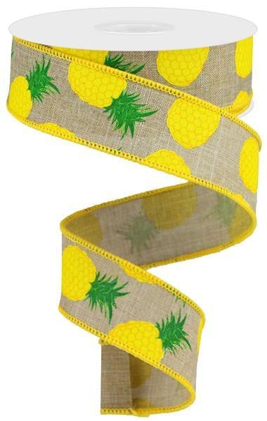 1.5" Pineapple Print Ribbon: Beige - 10yds - RGA119001 - The Wreath Shop