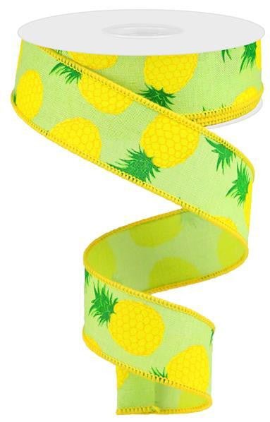 1.5" Pineapple Print Ribbon: Green - 10yds - RGA119009 - The Wreath Shop