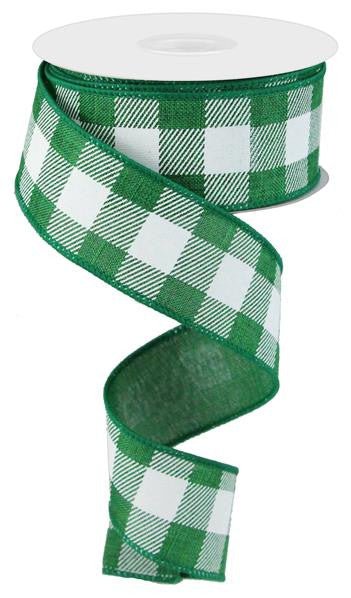 1.5" Plaid Check Ribbon: Emerald Green/White - 10yds - RG0179906 - The Wreath Shop