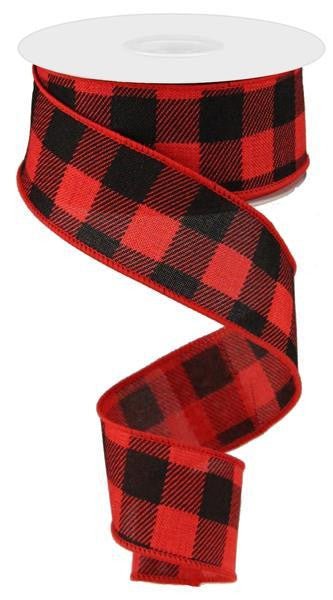 1.5" Plaid Check Ribbon: Red/Black - 10yds - RG01805MA - The Wreath Shop