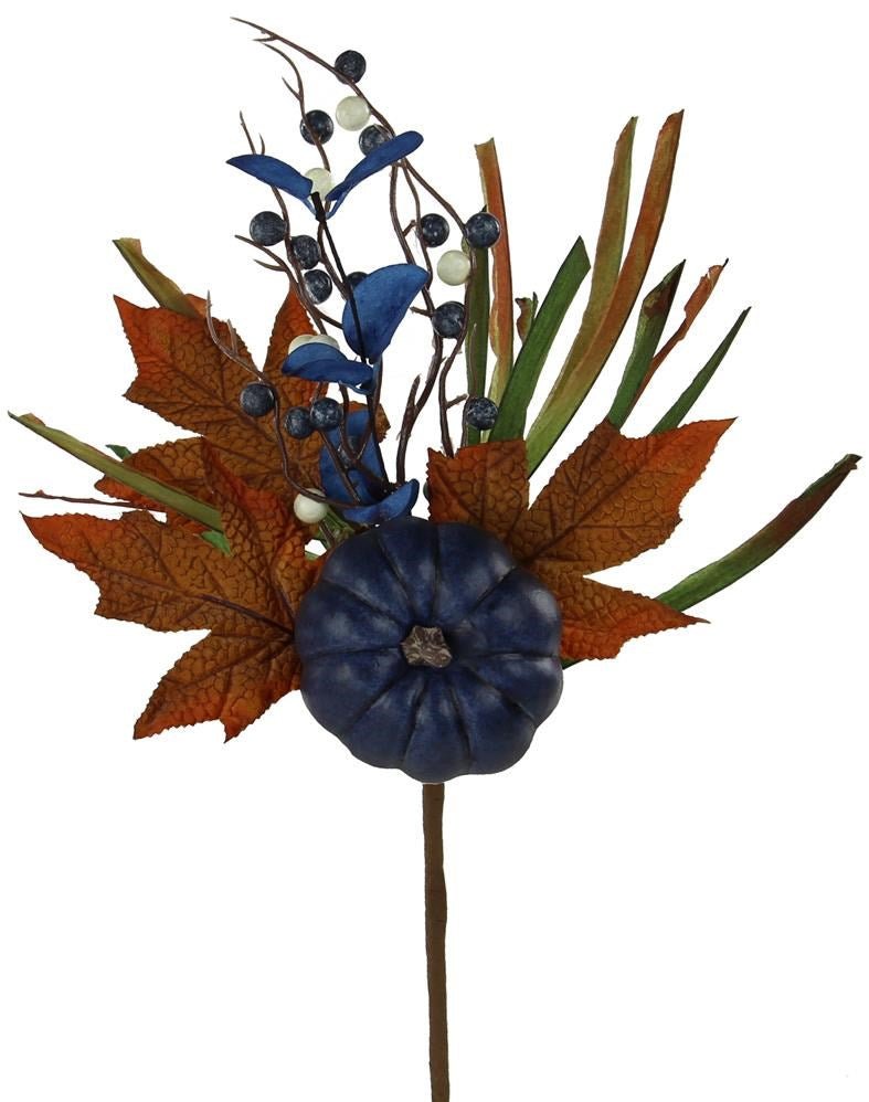 15" Pumpkin/Berry/Leaf/Grass Pick: Navy Blue - HA156538 - The Wreath Shop