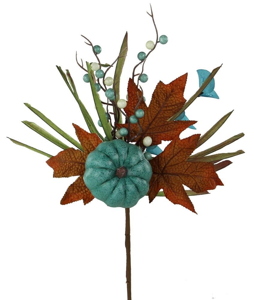 15" Pumpkin/Berry/Leaf/Grass Pick: Teal - HA156537 - The Wreath Shop