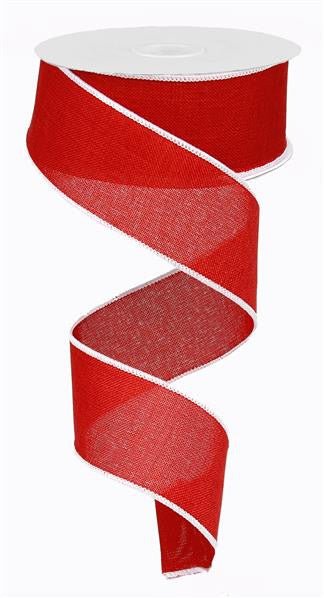 1.5" Red/White Edge Linen Ribbon - 10Yds - RG128156 - The Wreath Shop