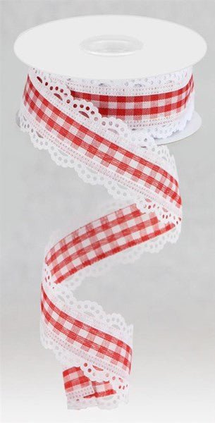 1.5" Scalloped Edge Gingham Ribbon: Red/White - RGA154367 - The Wreath Shop