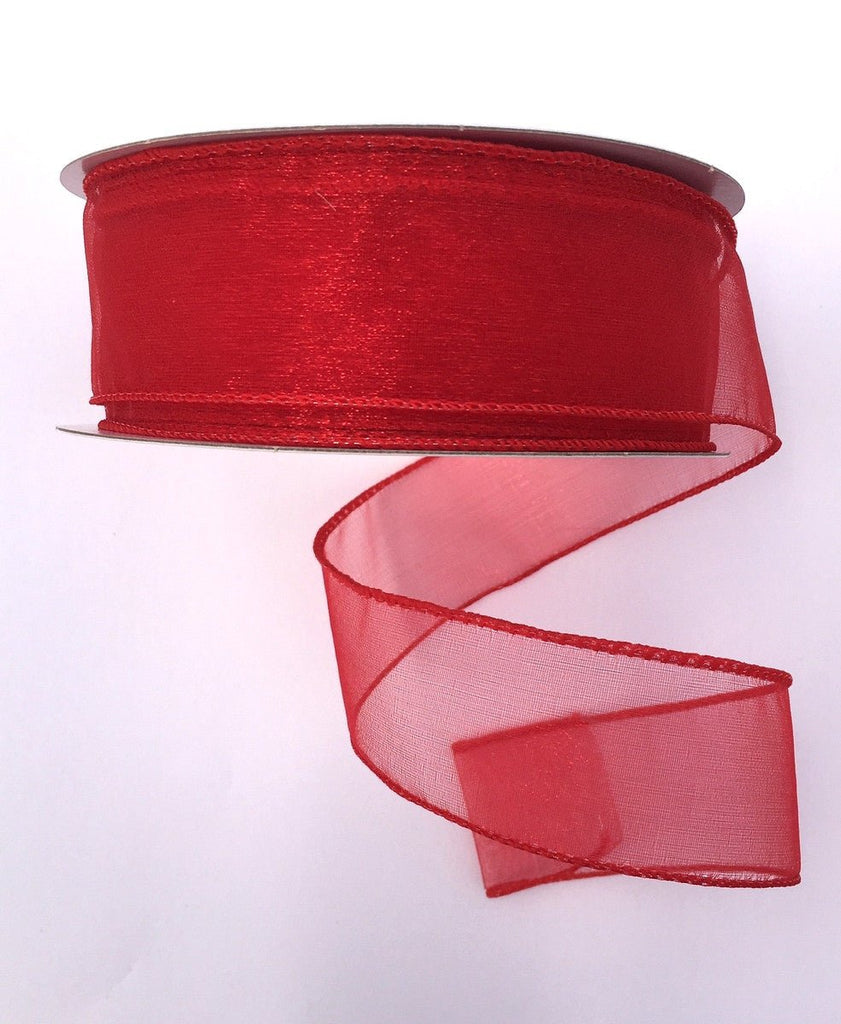 1.5" Sheer Wired Ribbon: Red (25yds) - 903409-12 - The Wreath Shop