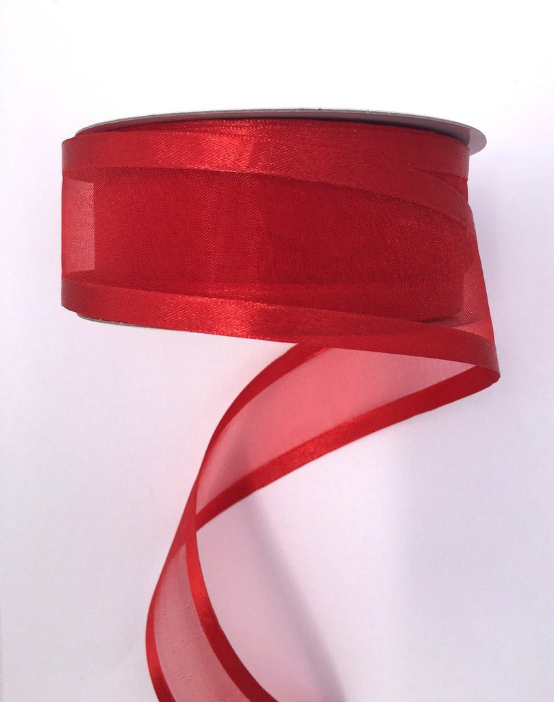 1.5" Sheer/Satin Ribbon: Red (25yds) - 900809-12 - The Wreath Shop