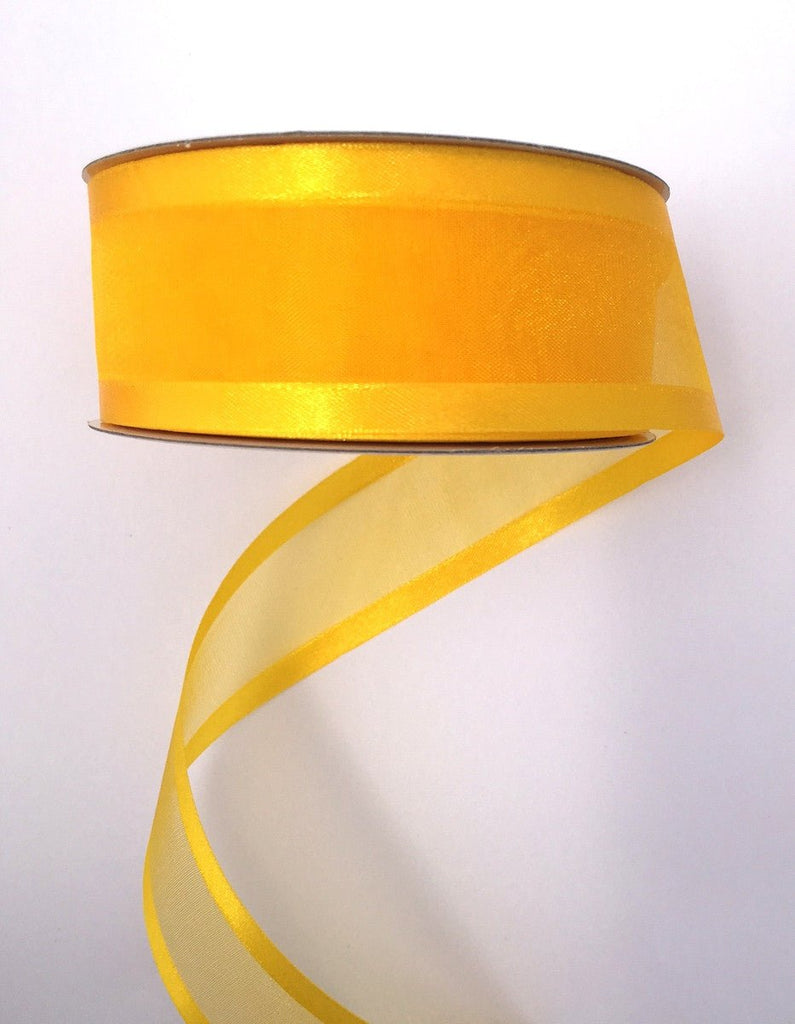 1.5" Sheer/Satin Ribbon: Sunflower Yellow (25yds) - 900809-49 - The Wreath Shop