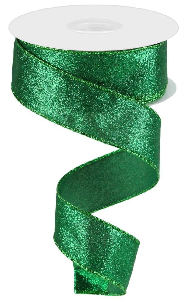 1.5" Shimmer Glitter Ribbon: Emerald Grn - 10yds - RGC159606 - The Wreath Shop