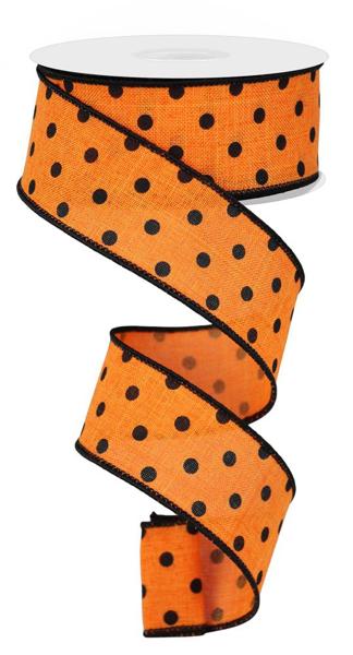1.5" Small Dot Ribbon: Orange/Black - 10yds - RGE174520 - The Wreath Shop