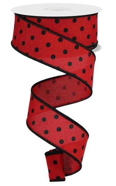 1.5" Small Dot Ribbon: Red/Black - 10yds - RGE174324 - The Wreath Shop