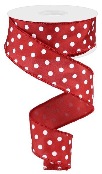 1.5" Small Polka Dot Ribbon: Crimson/White - 10yds - RG10009Y - The Wreath Shop