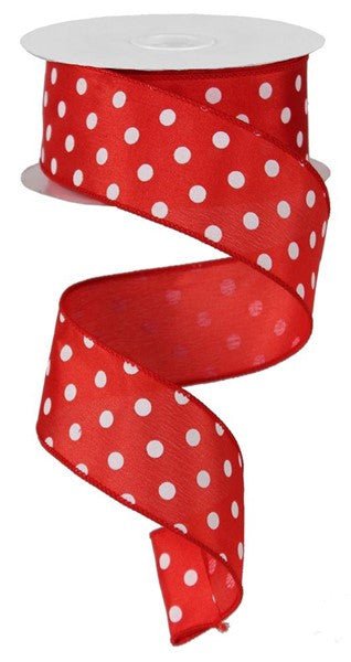 1.5" Small Polka Dot Ribbon: Red/White - 10yds - RG100124 - The Wreath Shop