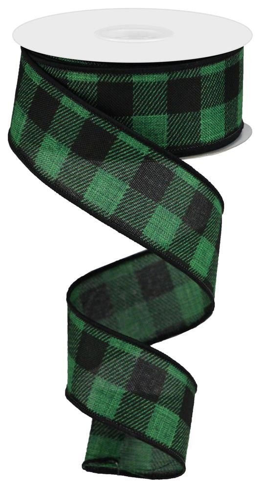 1.5" Striped Check Ribbon: Emerald Green/Black- 10yds - RG0180506 - The Wreath Shop