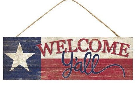 15" Texas Flag Welcome Y'all Sign - AP805636 - The Wreath Shop