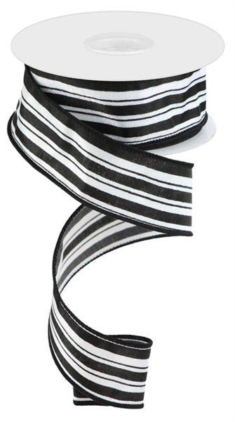 1.5" Thick/Thin Vertical Stripe Ribbon: Black/White - RGC150527 - The Wreath Shop