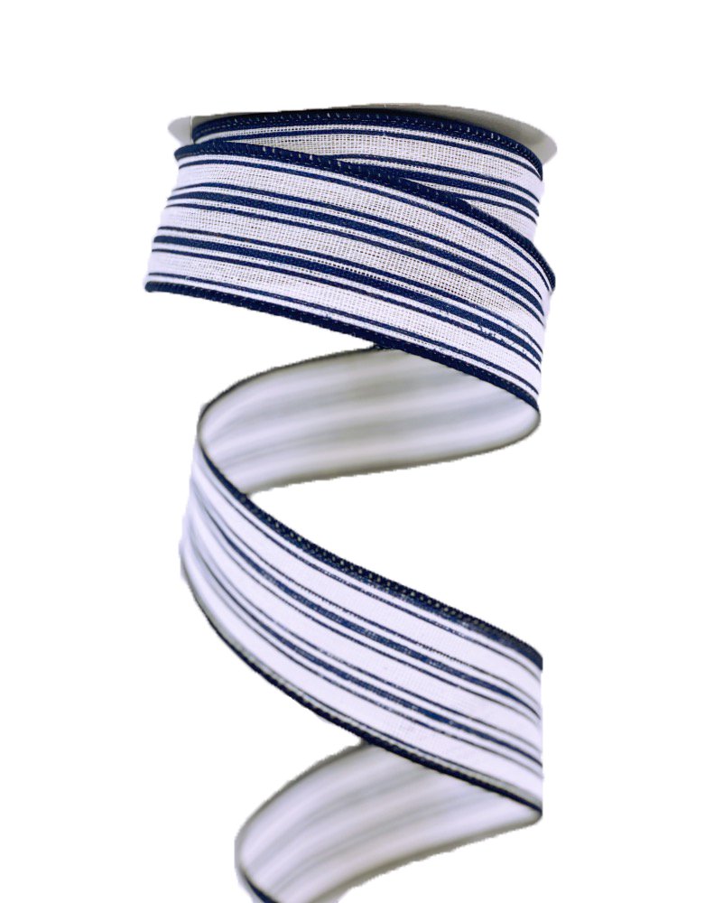 1.5" Ticking Stripe Ribbon: Cream/Navy Blue - 10yds - 41033-09-27 - The Wreath Shop
