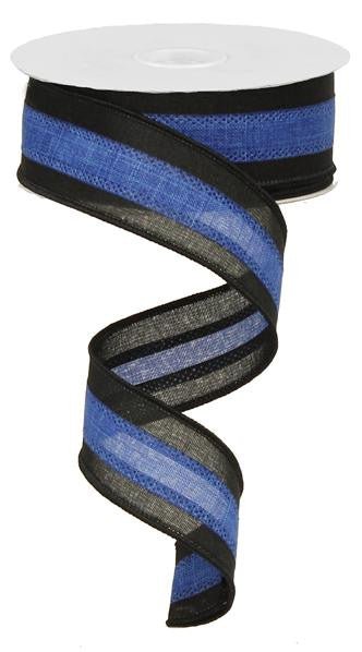 1.5" Tri-Stripe Ribbon: Royal Blue/Black - RG01530W8 - The Wreath Shop