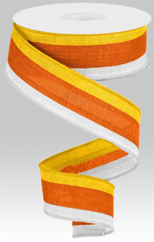 1.5" Tri-Stripe Ribbon: Wht/Orng/Yllw - RG01601R6 - The Wreath Shop