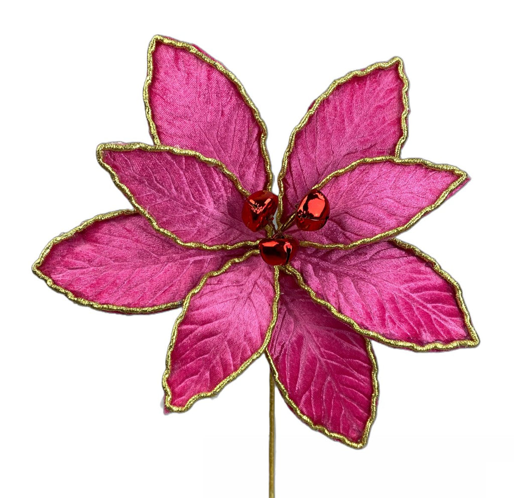 15" Velvet Poinsettia Pick: Bright Pink - 85739BT - The Wreath Shop