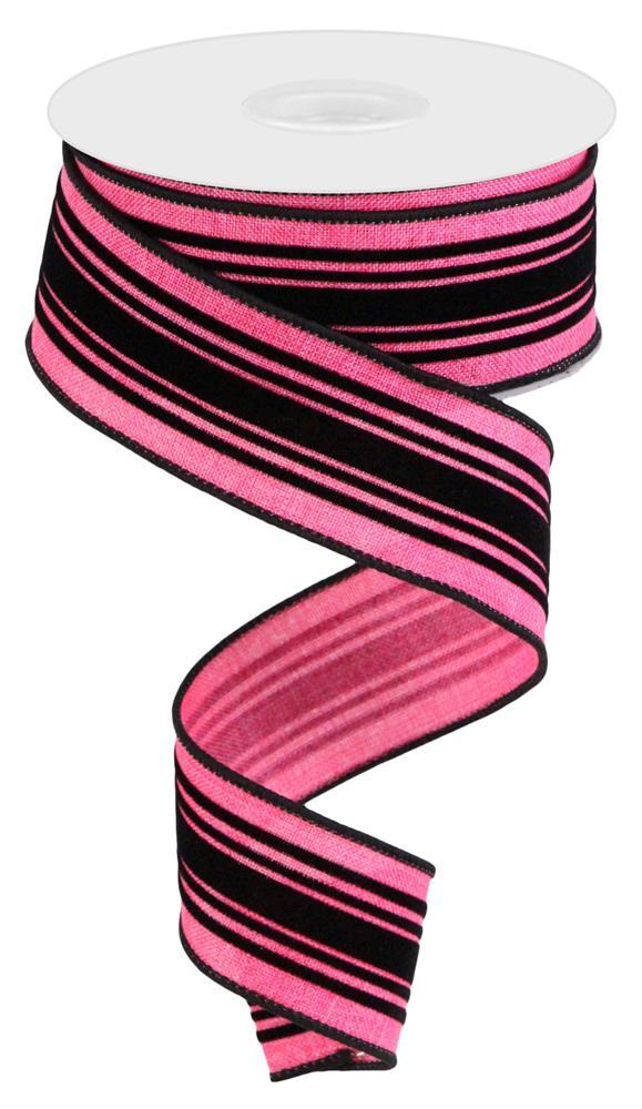 1.5" Velvet Stripe Ribbon: Hot Pink/Black - 10yds - RGC181911 - The Wreath Shop