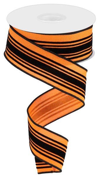 1.5" Velvet Stripe Ribbon: Orange/Black - 10yds - RGC181920 - The Wreath Shop