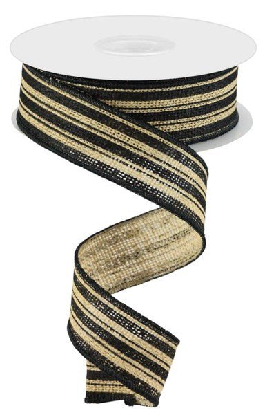 1.5" Vertical Stripe on Faux Burlap Ribbon: Natural/Black - 10yds - RGC147518 - The Wreath Shop