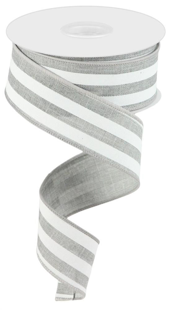 1.5" Vertical Stripe Ribbon: Grey/White - RGC156210 - The Wreath Shop