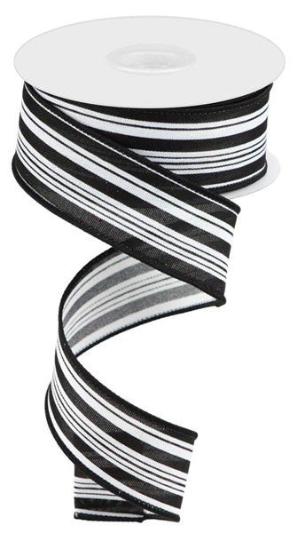 1.5" Vertical Stripe Ribbon: White/Blk - 10yds - RGC149927 - The Wreath Shop