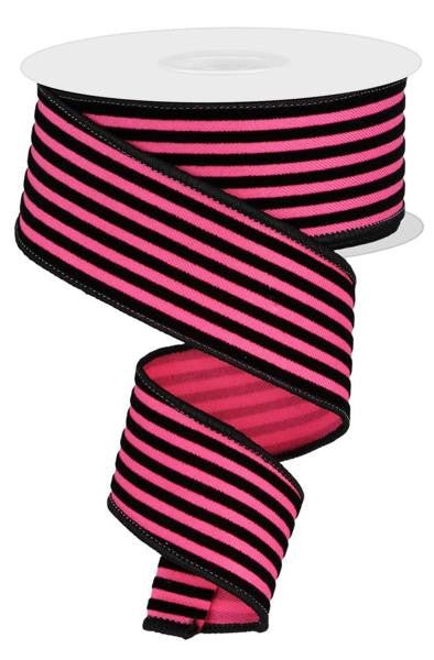 1.5" Vertical Thin Velvet Stripe Ribbon: Hot Pink/Black - 10yds - RGE139311 - The Wreath Shop