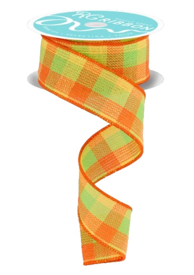 1.5" Woven Check Ribbon: Lime/Orange/Yellow - 10yds - RGA1924X1 - The Wreath Shop